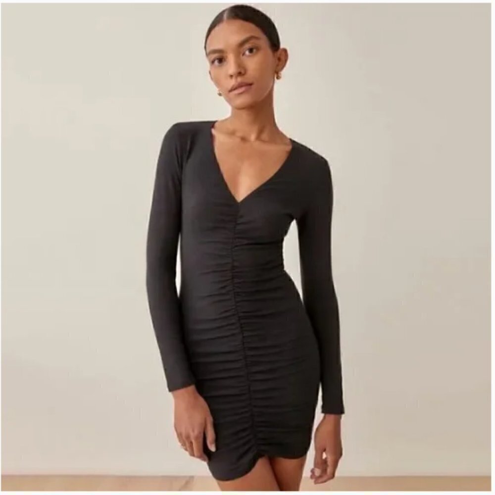 Reformation Cally Stretch Organic Cotton Long Sleeve Mini Dress